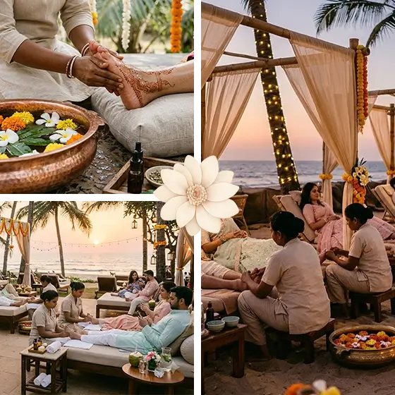 On-site foot massage service for guests at a destination wedding venue in Goa